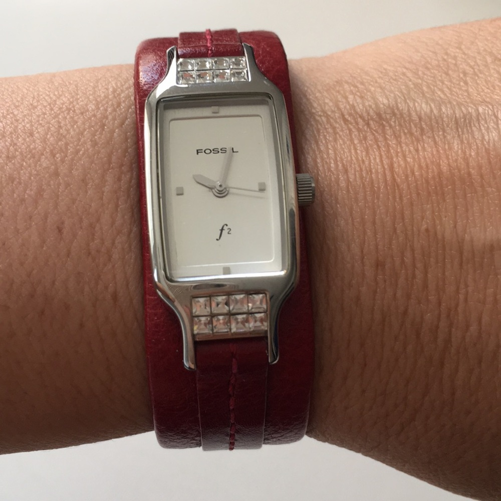Fossil Red Strap Statement Watch With Crystals - image 6